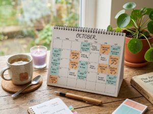 Calendar showing balance between creative work and scheduled rest