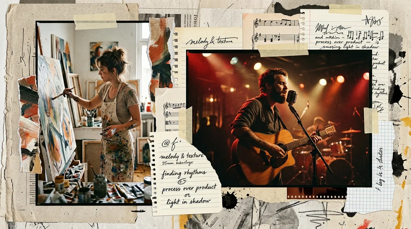 Collage of artists, music, and creative work featured by INJRA