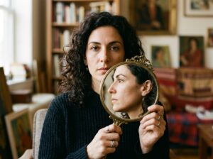 Photographic portrait using a mirror to create a fragmented cubist effect