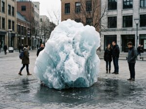 Melting ice in a public art installation